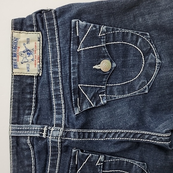 True Religion Women's  Denim Skinny Dark Wash Blue Jeans White Stitch Size 27 - Picture 7 of 16
